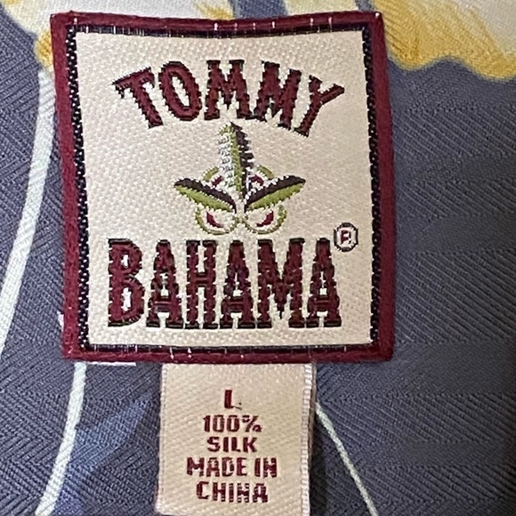 Tommy Bahama Mens Size L Vintage 100% Silk Hawaiian Button Down Shirt Gray - Picture 4 of 5